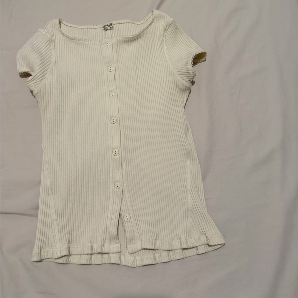 Free People Cream Button Down Shirt